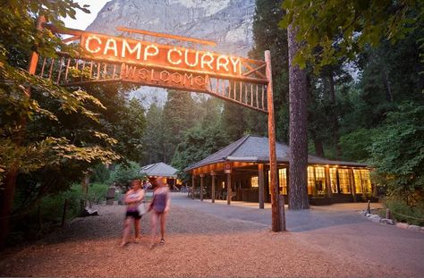 Curry Village Tent Cabins and Lodging in Yosemite National Park Camp Barbie, Camp Signs, Farm Festival, Mess Hall, Camp Ground, Half Dome Yosemite, River Camp, California Camping, American Summer