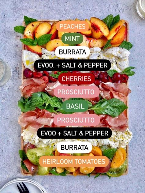 Burrata Board, Cheese Appetizer, Charcuterie Inspiration, Charcuterie Recipes, Cheese Appetizers, Heirloom Tomatoes, Party Food Appetizers, Food Platters, Prosciutto