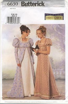 Misses English Regency or French Empire Dresses. Replaced first by B6074 (also now OOP) and then by McCall's M8132. Dress, has close-fitting, shaped front bodice, square neckline, raised waist, short puff sleeves with band and back lacing. Jane Austen Costume, Jane Austen Dress, Gown Sewing Pattern, Regency Era Fashion, Women's Sewing Pattern, Period Dress, Costume Sewing Patterns, Regency Dress, 18th Century Fashion