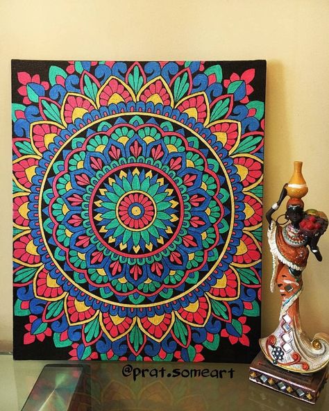 Hobby Ideas on Instagram: “This Mandala made using Fevicryl Pearl Colours by Prathana is so mesmerizing! We love how @prat.someart has focused on the details of the…” Colourful Mandala Art On Wall, Mandala Colouring Ideas, Detailed Mandala Art, Coloured Mandala Drawing, Colouring Mandala Art, Mandala Painting Ideas, Square Mandala Design, Mandala Drawing Colourful, Color Mandala Art