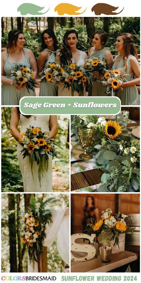 Top 8 Sunflower Wedding Colors for 2024 - ColorsBridesmaid Green And Sunflower Wedding, Sage Green And Sunflower Wedding, Green Sunflower Wedding, Sunflower Wedding Colors, Fall Sunflower Weddings, Yellow Wedding Colors, Wedding Theme Color Schemes, Green Sunflower, Sunflower Wedding Decorations