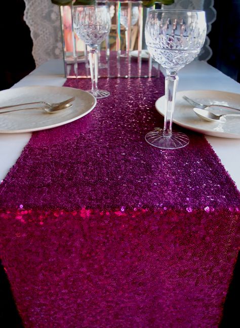 sparkly and gorgeous Sequin Table Runner - Fuchsia / Hot Pink (12 x 108)! Now that's a hot bridal shower <3