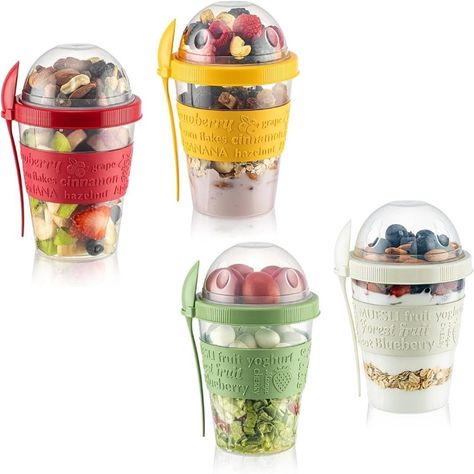 Amazon.com: BUATILO 20 oz Breakfast Cereal On the Go Cups with Top Lid Granola , Take and Go Yogurt Cup with Topping Cereal or Oatmeal Container,Reusable Plastic Containers with Lids and Spoons,On-the-Go Parfaid: Home & Kitchen Oatmeal Container, Yogurt Cup, Plastic Containers With Lids, Breakfast Cups, Yogurt Cups, Breakfast Cereal, Plastic Containers, Spoons, Granola