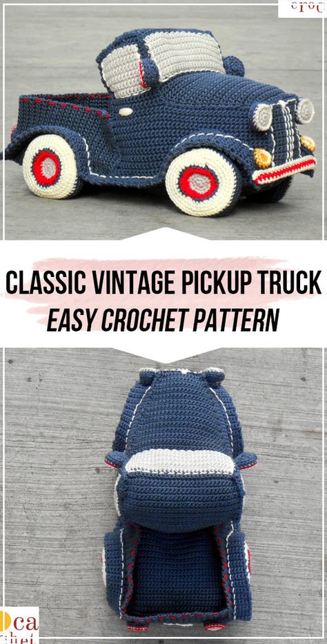 Pickup Truck Storage, Crochet Cars, Easy Crochet Amigurumi, Truck Storage, Vintage Pickup, Crochet Car, Vintage Pickup Trucks, Crochet Dinosaur, Pola Amigurumi