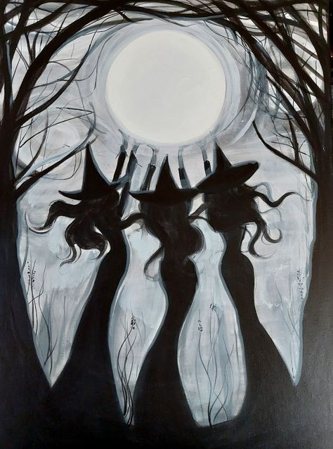 Witch painting by C.Z.G Witch Drawings Simple, Witch Art Painting, Goth Aesthetic Painting, Witch Silhouette Painting, Witchy Artwork Easy, Abstract Witch Art, Witch House Painting, Gothic Canvas Painting Ideas, Halloween Moon Painting