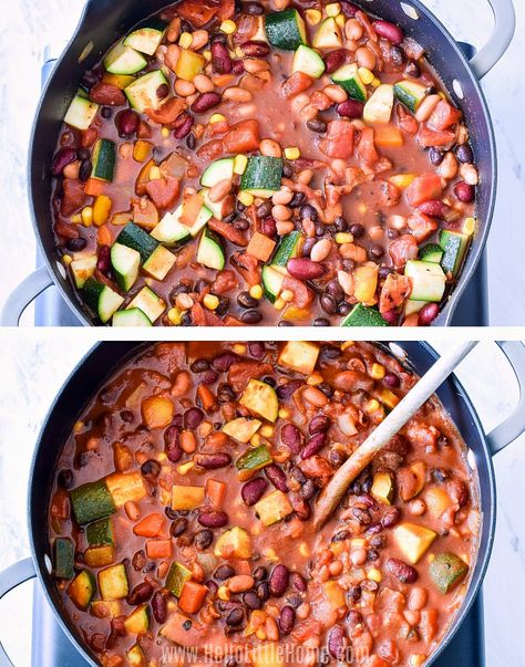 Chili Recipe Veggie, Vegan Vegetable Chili, Chilli Recipe With Vegetables, Veggie Loaded Chili, Vegetarian Chili With Zucchini, Chili Recipe Vegetable, Healthy Veggie Chili, Chili With Lots Of Vegetables, Chili With Zucchini Recipe