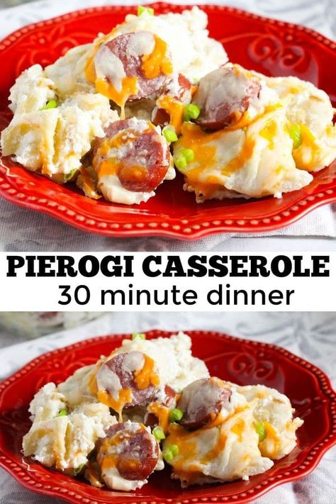 Pirogies Recipes, Pierogi Kielbasa, Kielbasa Casserole, Pierogies And Kielbasa, Easy Dinner Recipes For Two, Recipe Easy Quick, Meatless Entrees, Pierogi Casserole, Polish Foods