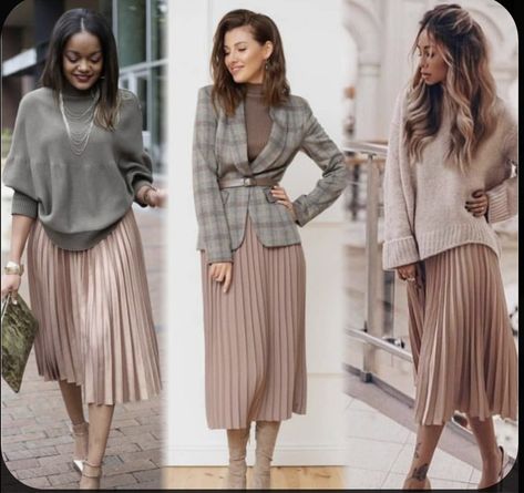 Pleated Skirt Business Casual, Maxi Skirt Outfit Office, Winter Outfit Ideas For Women, Classy Fashion Style, Skirts Ideas, Elegance Dress, Pleated Skirt Outfit, Skirts Outfits, Elegante Casual