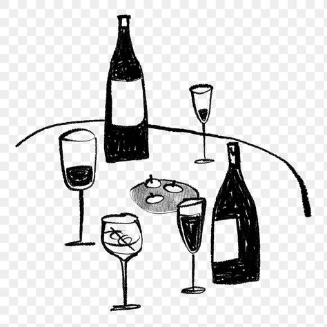 Wine Glass Doodle, Glass Of Wine Drawing, Champagne Doodle, Wine Glass Sketch, Drinks Doodle, Doodle Transparent Background, Champagne Drawing, Wine Doodle, Wine Sketch