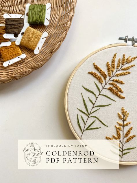 Wildflower Embroidery Pattern Free, Goldenrod Embroidery, Autumn Embroidery Patterns, Hand Embroidery Stitches Tutorial, Wildflower Embroidery, Vintage Hand Embroidery, Autumn Embroidery, Kibbe Romantic, Cushion Embroidery