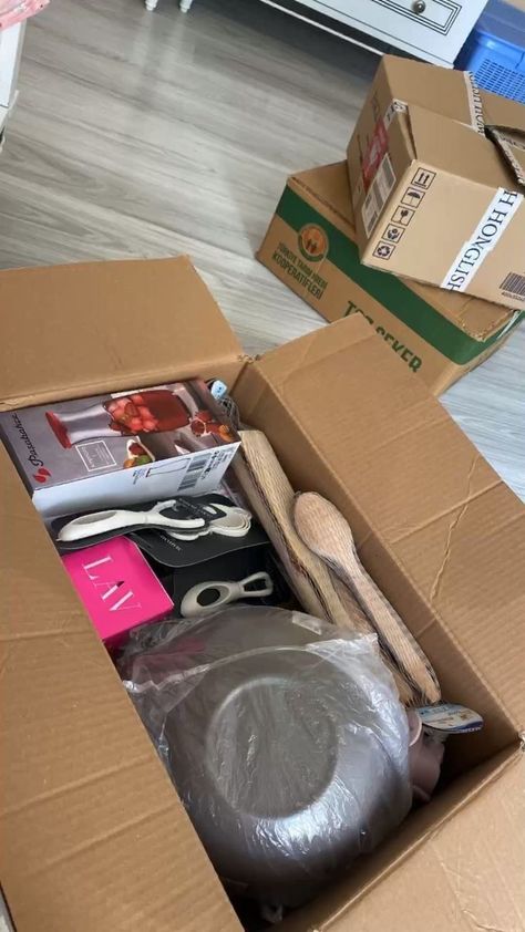 #follow #home #shopping #blogging #blogger #blog #cookware #lifestyle Boxes Aesthetic Moving, Moving Day Aesthetic, Apartment Shopping, Astro Jinjin, Beige Room, Apartment Needs, Sweet Love Text, Home Shopping, Future Apartment Decor