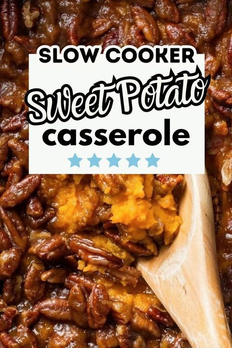 Crockpot sweet potato casserole is a simple way to cook this classic casserole in the slow cooker and still have all the same flavors! These healthy vegetable side dish is a classic American recipe to add to your holiday dinnner menu! Whether it's for Thanksgiving, Christmas or New Years, it's a great addition to any family dinner. Crockpot Sweet Potato Casserole, Slow Cooker Sweet Potato Casserole, Sweet Potato Casserole Crock Pot, Football Food Appetizers, Vegetable Side Dishes Healthy, Sweet Potato Casserole Easy, Slow Cooker Sweet Potatoes, Holidays Recipes, Spring Recipes Dessert