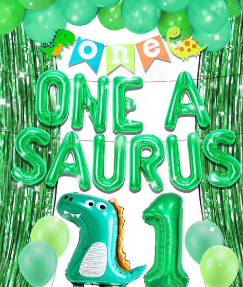 PRICES MAY VARY. 【The childlike atmosphere】：Roar, watch out for the dinosaurs coming! Such a cute green cartoon small dinosaur birthday balloon decoration will surely make your baby's party full of pleasant birthday atmosphere and give your baby a deep childish memory. 【application situation】：This dinosaur first birthday decorations applicable for 1st baby birthday parties, commemorative photo shoots, and parties to celebrate welcoming a new life with great significance. Here at LaVenty, we are Dinosaur Themed 1st Birthday Party, Oneasaurus Birthday, One A Saurus Birthday, 1st Birthday Dinosaur Theme, First Birthday Ideas For Boys, Dinosaur First Birthday Party, Birthday Dinosaur Theme, Dinosaur 1st Birthday Party, 1st Birthday Dinosaur