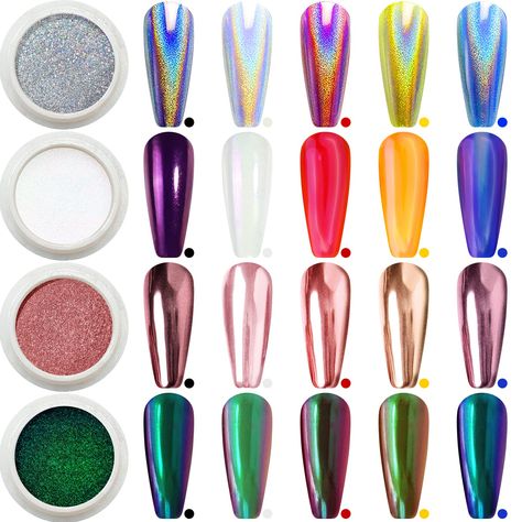 Nail Chrome Powder, Powder Blue Nails, Chrome Nail Colors, Nail Chrome, Pearl Chrome, Aurora Nails, Chrome Nails Designs, Chrome Nail Powder, Art Deco Nails