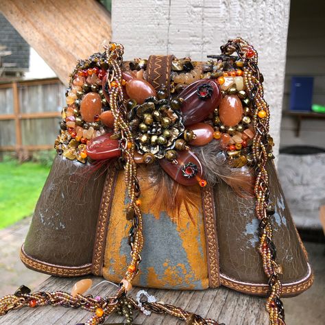 Mary Frances Ornate Design With Multiple Textured Beads, Stones ,Feather, Etc. Tge Bag Was Never Used, Damaged In A Move. Made In Philippines. Butterscotch Tones. 6” Tall. Re-Use Beads And Ornamentation Art Hats, Shabby Chic Bags, Mary Frances Bags, Artsy Bag, Mary Frances Handbags, Lace Purse, Fancy Purses, Boho Chic Bags, Unique Handbags