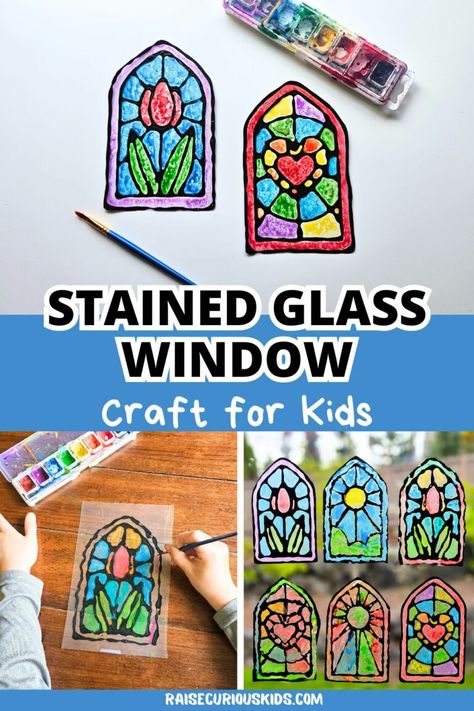 Stained Glass Window Craft for Kids - Raise Curious Kids Stained Glass Art Project For Kids, Diy Stained Glass Projects For Kids, Stained Glass Kids Craft, Kids Stained Glass Window Craft, Third Grade Crafts, France Crafts For Kids, Stained Glass Art For Kids, France Preschool, Stained Glass Crafts For Kids