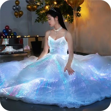 Smarter Shopping, Better Living! Aliexpress.com Light Up Wedding Dress, Dark Wedding Dress, Fiber Optic Dress, Galaxy Christmas, Dark Dresses, Starry Wedding, Led Wedding, Light Up Dresses, Galaxy Wedding