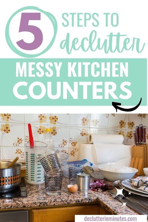 Wondering how to declutter your kitchen counter tops? Cluttered kitchen counters can be so frustrating. We do our best to keep things off those areas, but somehow that spot never seems to stay clean for more than five minutes. Find out how to declutter and organize your kitchen countertops with these easy decluttering tips for the kitchen. Get your clutter off the kitchen counters once and for all with these kitchen clutter solutions! decluttering hacks | decluttering tips | decluttering ideas Declutter Kitchen Countertops, Kitchen Clutter Solutions, How To Decorate Kitchen Counters, Declutter Kitchen Counter, Clean Kitchen Counter, Kitchen Counter Organization Ideas, Cluttered Kitchen, Clean Clutter, Decluttering Hacks