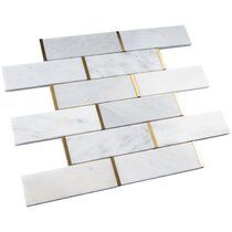 Belluno Designs Luna 1" x 3" Marble Herringbone/Chevron Mosaic Wall Tile | Wayfair White Wall Tiles, Old Fireplace, Mosaic Wall Tiles, Marble Mosaic Tiles, Accent Tile, Natural Stone Tile, Marble Mosaic, Brick Fireplace, Gold Marble