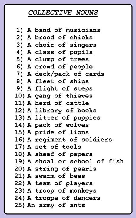 Collective nouns -         Repinned by Chesapeake College Adult Ed. We offer free classes on the Eastern Shore of MD to help you earn your GED - H.S. Diploma or Learn English (ESL) .   For GED classes contact Danielle Thomas 410-829-6043 dthomas@chesapeke.edu  For ESL classes contact Karen Luceti - 410-443-1163  Kluceti@chesapeake.edu .  www.chesapeake.edu: Collective Nouns Worksheet, Nouns And Verbs Worksheets, English Worksheets For Kindergarten, Teaching Esl, Grammar For Kids, English Transition Words, Nouns Worksheet, Collective Nouns, English Grammar Worksheets