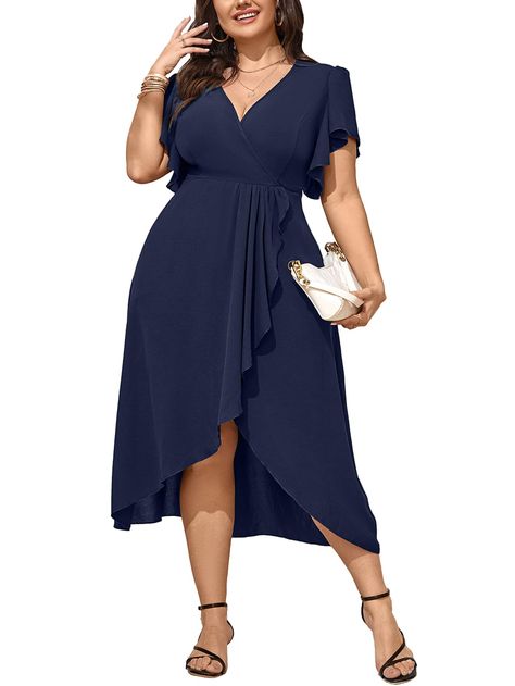 PRICES MAY VARY. MATERIAL: The Plus Size Dress Is Made Of 95% Polyester 5% Elastane, Soft Fabric With Good Breathability Makes The Dress Light And Skin-Friendly, Creating An Exclusive Cool And Pleasant Summer Day For You DESIGN: Faux-Wrap V Neck Maxi Dress, Plus Size Dress For Women Summer. This Plus Size Wrap Dress Combine High Split Design And High Waist Design, Which Make The Visual Effect Of Long Legs And Lengthens The Proportion Of The Lower Body, Showing Your Beautiful Body Curve FEATURE: Plus Size Cocktail Dress Wedding Guest Casual, Plus Size Wedding Guest Dresses Casual, Plus Size Cocktail Dress Wedding Guest Semi Formal, Young Men Dress Attire, Best Dresses For Plus Size Women, Dresses For Apple Shaped Women Over 40, Mid Size Formal Dress, Dresses To Hide Tummies, Plus Size Big Stomach Outfit