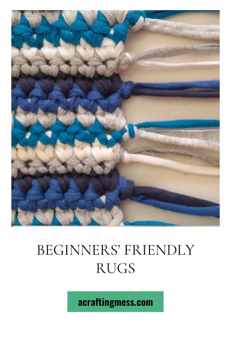 A tutorial with images, guiding you to crocheting 3 variations of Tshirt yarn rugs. Ideal for beginners, with plenty of accompanying tutorials to help you out. Yarn Rugs Diy How To Make, Tshirt Rug Crochet, How To Crochet A Rug, Rope Rugs How To Make A, Macrame Rug Tutorial, Yarn Rugs, Yarn Rug, Homemade Rugs, Diy Rugs