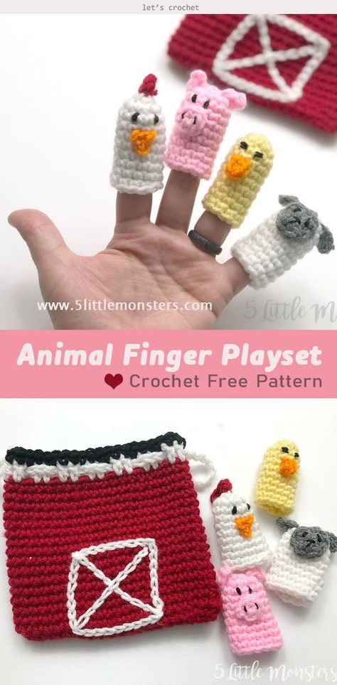 Crochet Farm, Crochet Farm Animals, Finger Puppet Patterns, Crochet Game, Amigurumi Minta, Puppet Patterns, Animal Crochet, Pola Amigurumi, Crochet Baby Toys