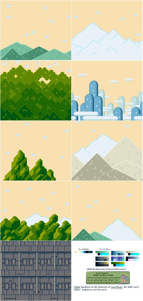 Super Mario World - Backgrounds Super Mario World Background, Super Mario Background Landscape, Mario Background, Infographics Illustration, Green Hill Zone, Mario Crafts, Maps Aesthetic, Its My Birthday Month, Video Game Sprites