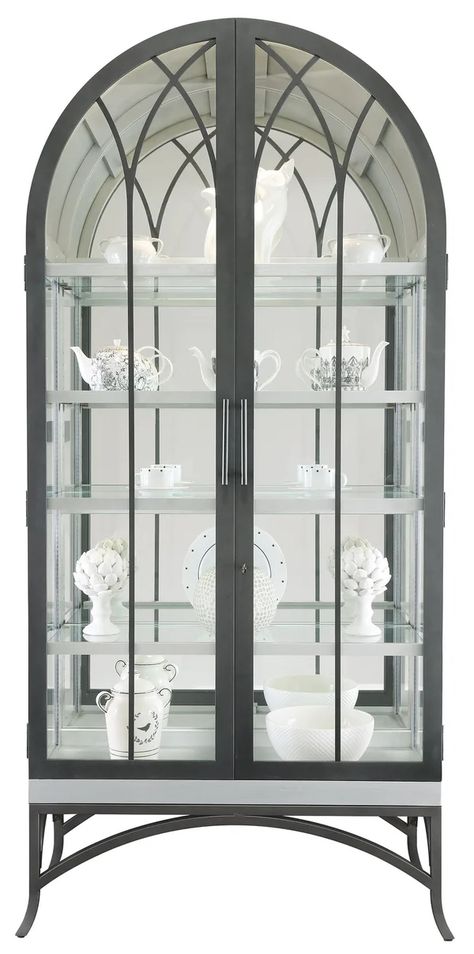 Ramona 40'' Wide Curio Cabinet with Lighting Glass Display Cabinet, Howard Miller, Dining Cabinet, Glass Cabinets Display, Arched Doors, Curio Cabinet, Metal Shelves, Recycled Furniture, Glass Shelves