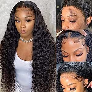 Amazon.com : Dutefei Water Wave Lace Front Wigs Human Hair Wigs for Black Women 13x4 Lace Front Wigs Human Hair Pre Plucked with Baby Hair Wet and Wavy HD Lace Frontal Wigs 180% Density Natural Color 28inch : Beauty & Personal Care Curly Lace Frontal, Hair Knot, Lace Front Wigs Human Hair, Curly Lace Front Wigs, Deep Curly, Wigs Human Hair, Lace Closure Wig, Black Natural Hairstyles, Wig Accessories