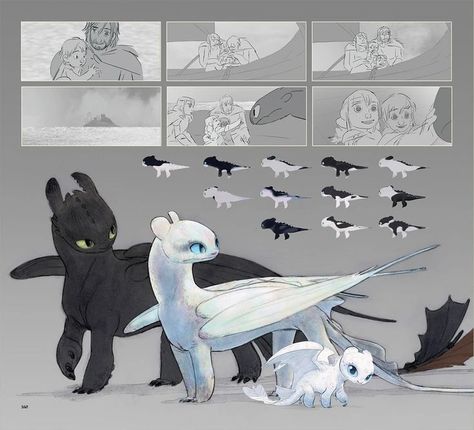 Httyd Concept Art, Night Fury Dragon, Desenhos Love, Theatre Video, Dragon Oc, Httyd Art, Toothless Dragon, Light Fury, Video Movie