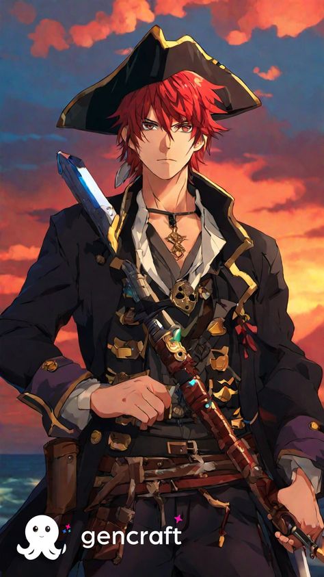 Pirate , red hair, anime , cool, sexy, guy , Anime Pirate, Pirate Ships, Pirate Outfit, Pirate Art, Pirate Ship, Pirates Of The Caribbean, Art Anime, Anime Character Design, Anime Character