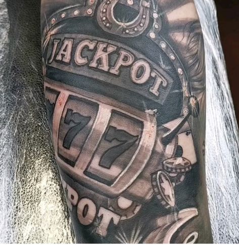 777 Jackpot Tattoo, 777 Slot Machine Tattoo, Jackpot Tattoo, Slot Machine Tattoo, 777 Jackpot, Poker Tattoo, 777 Tattoo, Half Sleeve Tattoos Forearm, Omerta Tattoo