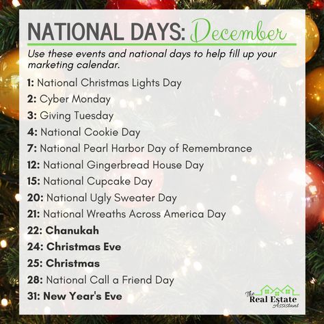 Fun Days In December, December National Days 2023, December National Days, National Days In December, National Celebration Days, Monthly Holidays, National Holiday Calendar, Silly Holidays, Monthly Celebration