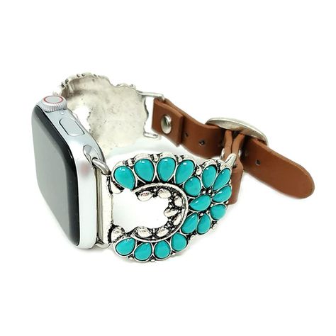 PRICES MAY VARY. Western Works with 42mm/44 mm of Apple Watch Fits 7 inch to 8 inch Wrists Colors may vary due to lighting Squash Blossom Western Turquoise Compatible with Apple Watch Band 42/44 mm Squash blossom Teal Jewelry Western, Western Jewerly, Western Fashion Jewelry, Teal Jewelry, Western Nails, Western Turquoise, Blueberry Desserts, Fall Closet, Western Accessories