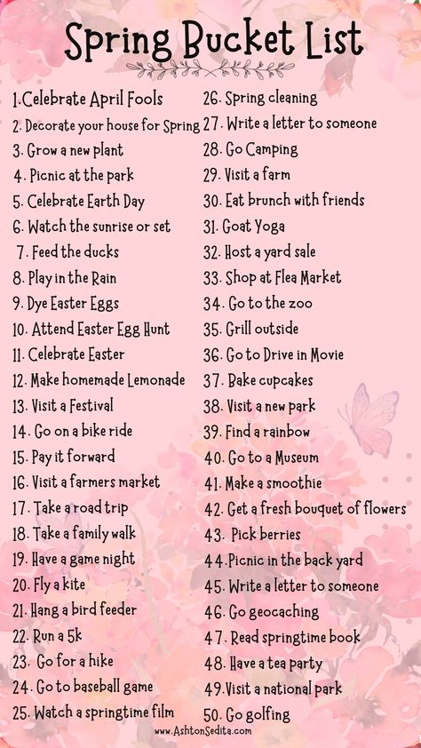 Spring Season Activities, Spring Movie, Spring Bucket List, Bucket List Journal, Spring Fun, Summer Fun List, Spring Mood, Fun Family Activities, Spring Activities