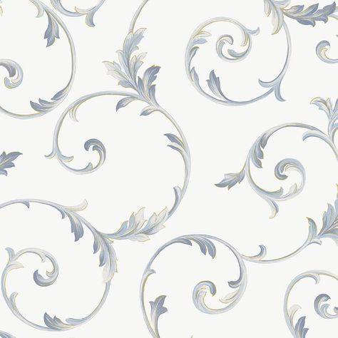 French Country Powder Room, French Country Wallpaper, Scroll Wallpaper, French Country Blue, Tuscan Farmhouse, French Country Living, Background Space, Smooth Wallpaper, W Wallpaper