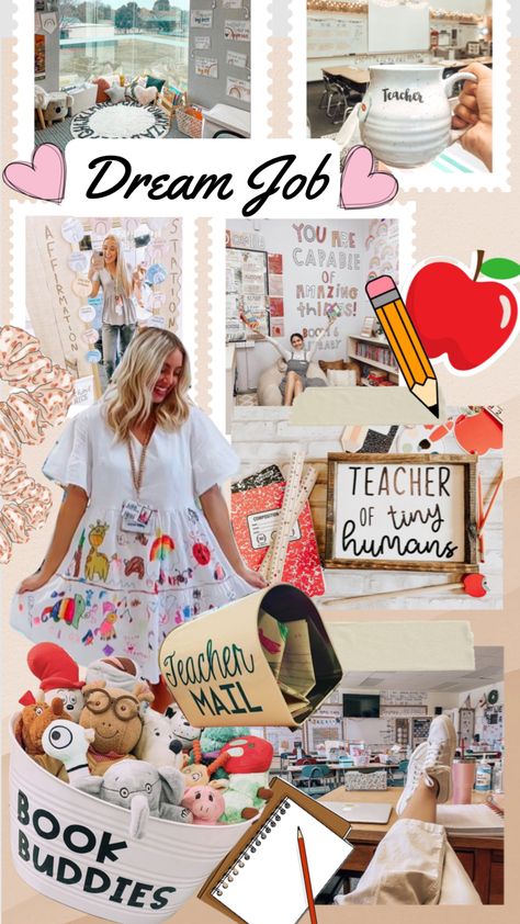 Teacher Dream Board, Teacher Dream Job, Teacher Kindergarten Aesthetic, Teaching Vision Board, Job Mood Board, Teacher Mood Board, Teacher Job Aesthetic, Elementary Education Major Aesthetic, Dream Life Aesthetic Job