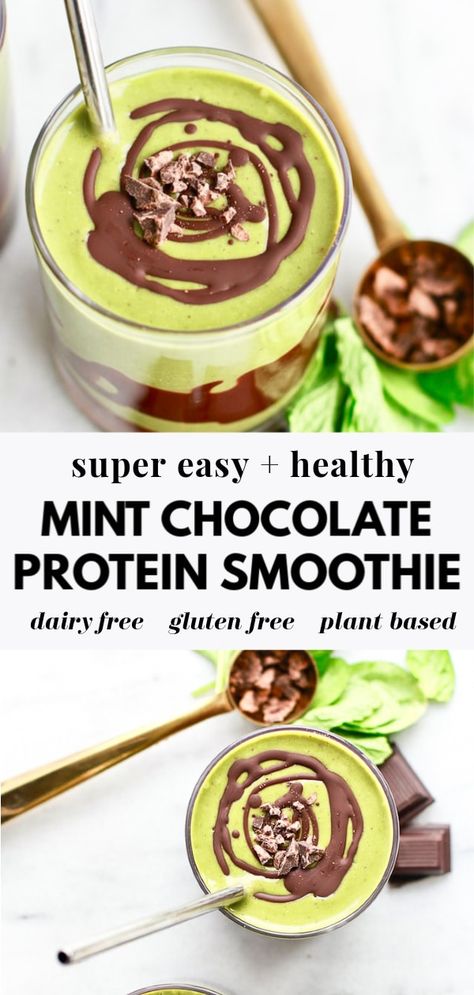 This is one of the best easy green smoothie recipes in delicious mint chocolate flavour and it’s super healthy, high protein, packed with antioxidants, and vegan too! Green Protein Smoothie, Easy Green Smoothie Recipes, Chocolate Protein Smoothie, Mint Smoothie, Gluten Free Plant Based, Blender Smoothie, Easy Green Smoothie, Best Smoothie, Protein Smoothie Recipes