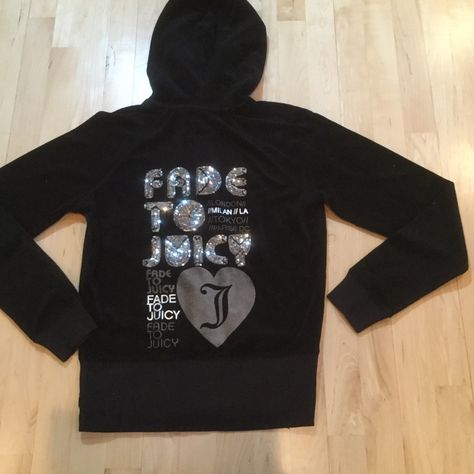 Brand New With Tags! Juicy Couture Black Zip Up Hoodie With ‘Fade To Juicy’ Sequins And Sparkle Detailing On Back In Silver No Trades Smoke Free And Pet Free Home Juicy Couture Clothes, Black Zip Up Hoodie, Juicy Couture Black, Couture Tops, Black Zip Ups, Hoodie Outfit, Zip Up Hoodie, Cute Casual Outfits, Juicy Couture