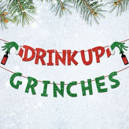 #******************   2024!****************# Drink Up Banner, Glittery Christmas Decorations Banners Winter Holiday Garland Photo Props Banner For Party Home Decorations Description: Merry Christmas Banner: Christmas is soon approaching! This cute banner will bring the sweet into your Christmas deocrations. Material: This banner is made of premium paper. Eco-friendly, Reusable. Multipurpose: It will be perfect for Christmas, new year, home decor, or other any occassions. Size: Each letter measures approx 5.1"5.9". It comes 2pcs banner as picture shown. A perfect Christmas decorations. Easy to Use: It comes already assembled , no DIY required,just take it out and hang it. You can hang this banner in your mantle fireplace, dining room, window, wall, outside porch, dessert tables, buffet tabl Grinch Props, Whoville Christmas Decorations, Grinch Door, Outdoor Christmas Decorations Yard, Drink Up Grinches, Letter Garland, Grinch Decorations, Grinch Christmas Party, Whoville Christmas