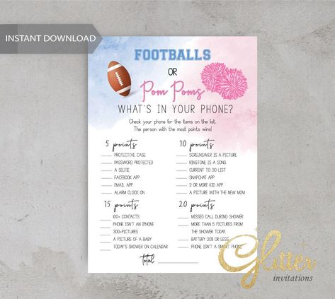 Football Gender Reveal, Gender Reveal Games, Gender Party, Facebook App, Phone Games, Iphone Pictures, Gender Reveal Invitations, Game Printable, Kids App