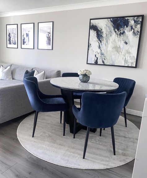 Fabulous Homes, Sitting Room Decor, Blue Dining Chair, Living Room Dining Room Combo, Living Room Decor Gray, Living Room Decor Colors, Apartment Living Room Design, Future Apartment Decor, Dining Room Combo