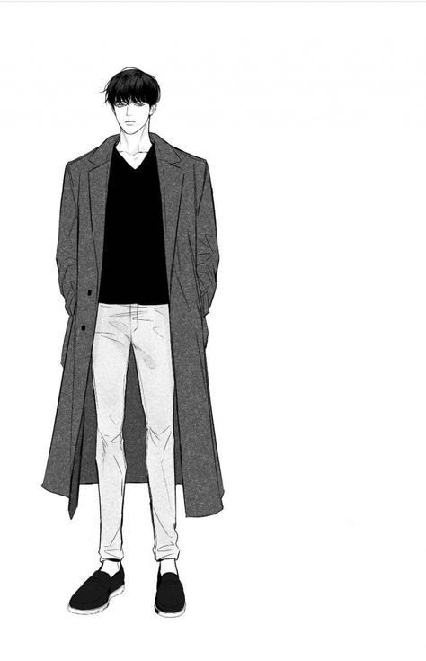 Manhwa Outfits Male, Drawing Poses Male, Boy Sketch, Art Painting Tools, Anime Boy Sketch, Body Sketches, Boy Drawing, Men Fashion Casual Shirts, Coat Trends