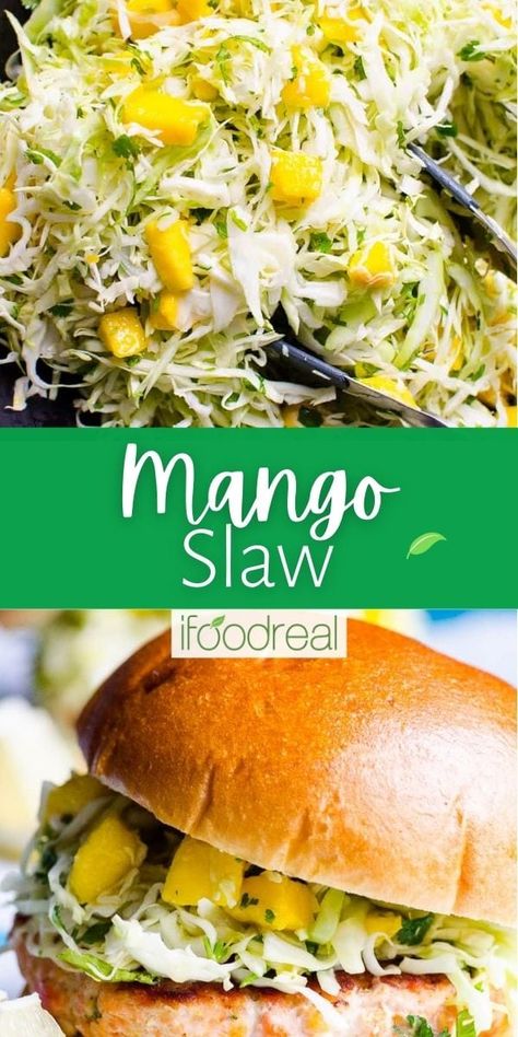 Mango Slaw Recipes, Slaw For Fish Tacos, Mango Slaw, Salad Recipes Healthy Easy, Bbq Side Dishes, Bbq Side, Salads Recipes, Slaw Recipe, Healthy Casseroles