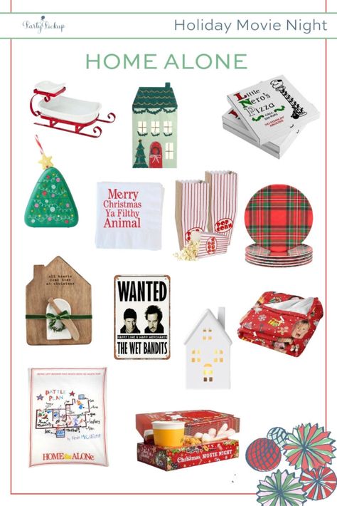 Christmas Movie Themed Centerpieces, Christmas Themed Movie Night Ideas, Home Alone Christmas Party Ideas, Home Alone Dinner And A Movie, Home Alone Movie Night Ideas, Christmas Movie Decorating Ideas, Christmas Movie Themed Party Ideas, Home Alone Decorating Ideas, Home Alone Themed Christmas Party