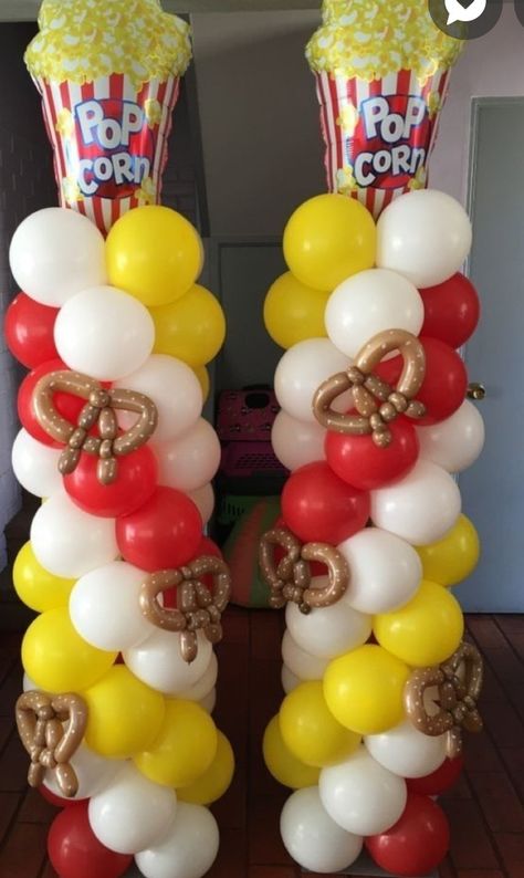 Carnival Homecoming Theme, Carnival Dance Theme, Popcorn Balloon Arch, Carnaval Decoration, Carnival Trunk, Carnival Balloons, Carnival Centerpieces, Carnival Birthday Theme, Birthday Movie Night