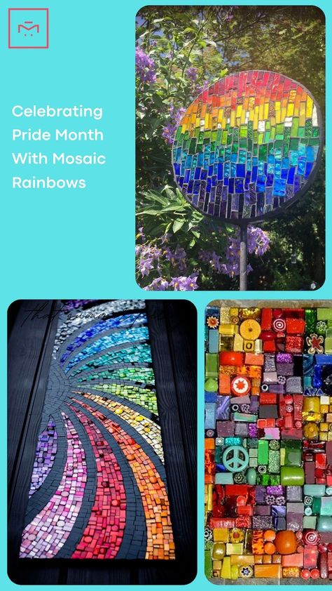 Mosaic_Rainbows - Colorful_Mosaic_Mural - Contemporary_Mosaic_Mural Mosaic Rainbow, Marble Artwork, Pet Garden, Whimsical Pottery, Rainbow Tile, Rainbow Mosaic, Stonewall Riots, Paper Mosaic, Tiles Mosaic