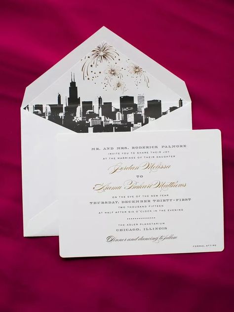 Nye Wedding Invitations, Nye Wedding Ideas, Adler Planetarium, New Year's Eve Wedding, New Years Eve Wedding, Glam Modern, Nye Wedding, Classic Invitation, New Years Eve Weddings