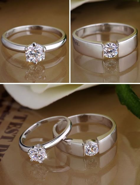 Flower Engagement Ring Set, Classic Couple, Matching Promise Rings, Rings Set For Women, Couple Ring Design, Couples Rings, Rings Couple, Vintage Engagement Rings Sapphire, Engagement Rings Couple